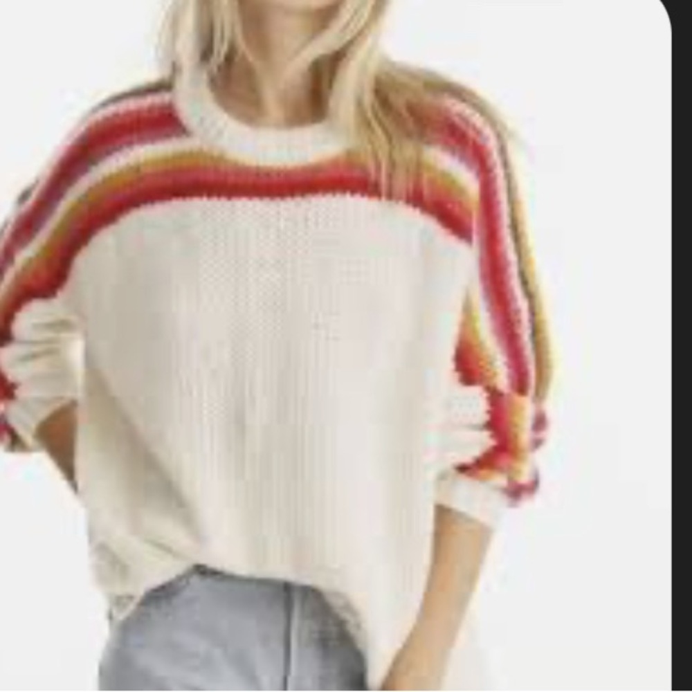 THE CASHMERE PROJECT Crewneck Pullover Sweater Cream Womens Small Rainbow
